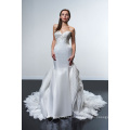 Strapless Bodice Accented with Intricate Beading Wedding Dress with Flare Skirt of Structured Layered Train